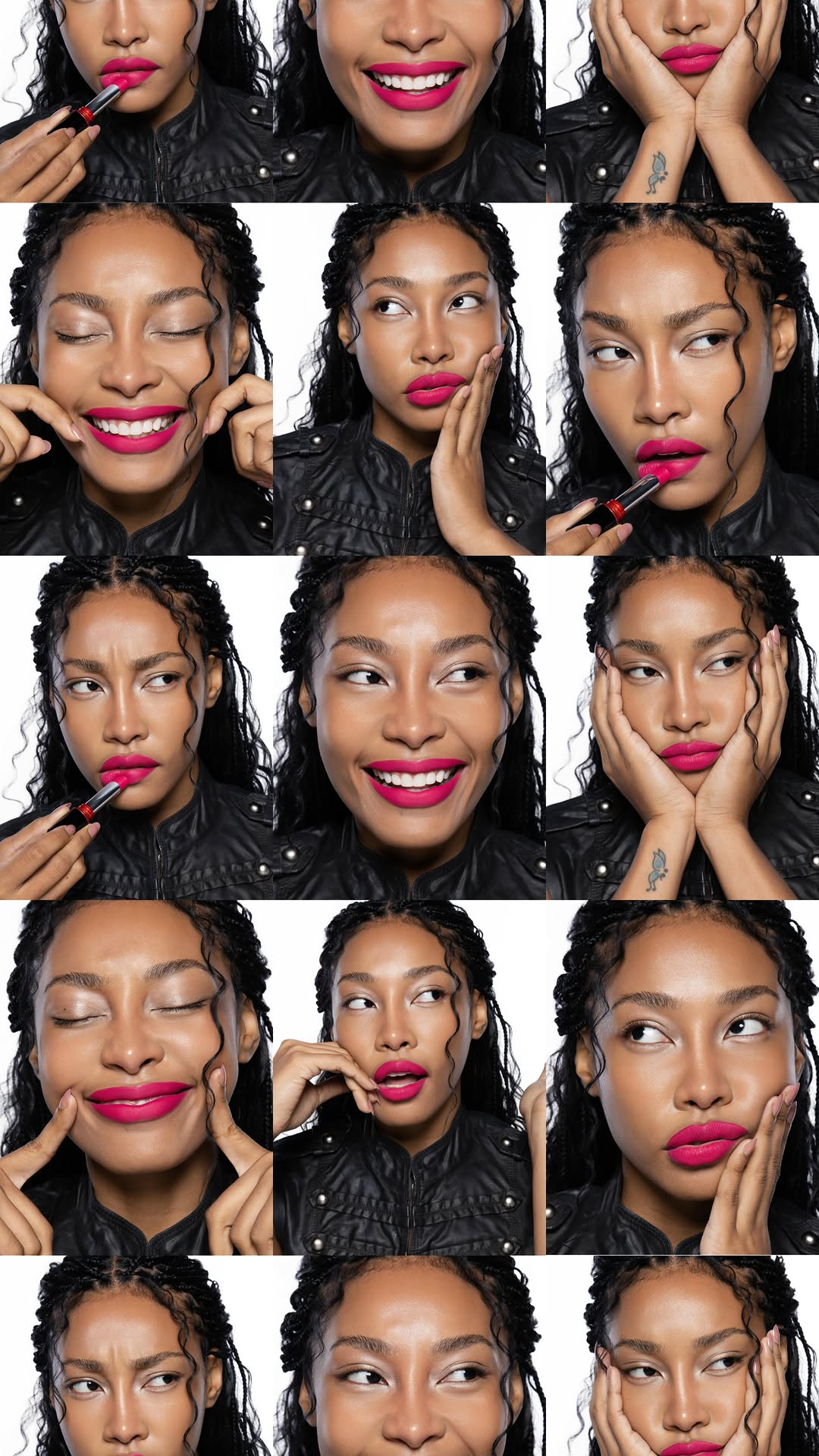 Model collage grid wearing LIPLORE pink shade